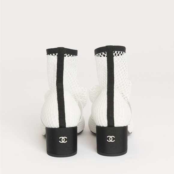 New Chanel 2023 White Mesh Preowned Slip On Bow Ankle Boots Size 41 - Picture 5 of 15